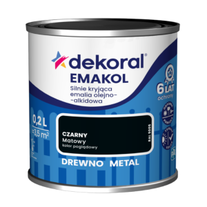Dekoral Emakol emalia olejno-alkidowa Czarny Matowy 0,2L
