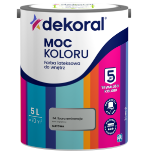 Dekoral Moc koloru farba lateksowa do ścian i sufitów Szara eminencja 5L