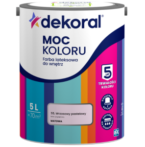 Dekoral Moc koloru farba lateksowa do ścian i sufitów Wrzosowy Pastelowy 5l