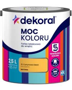 Dekoral Moc koloru farba lateksowa do ścian i sufitów Cytrynowa Beza 2,5L