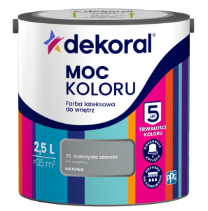 Dekoral Moc koloru farba lateksowa do ścian i sufitów Srebrzysta szarość 2,5L