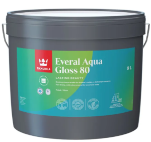 TIKKURILA EVERAL AQUA GLOSS 80 emalia akrylowa do drewna metalu BAZA A 9L 